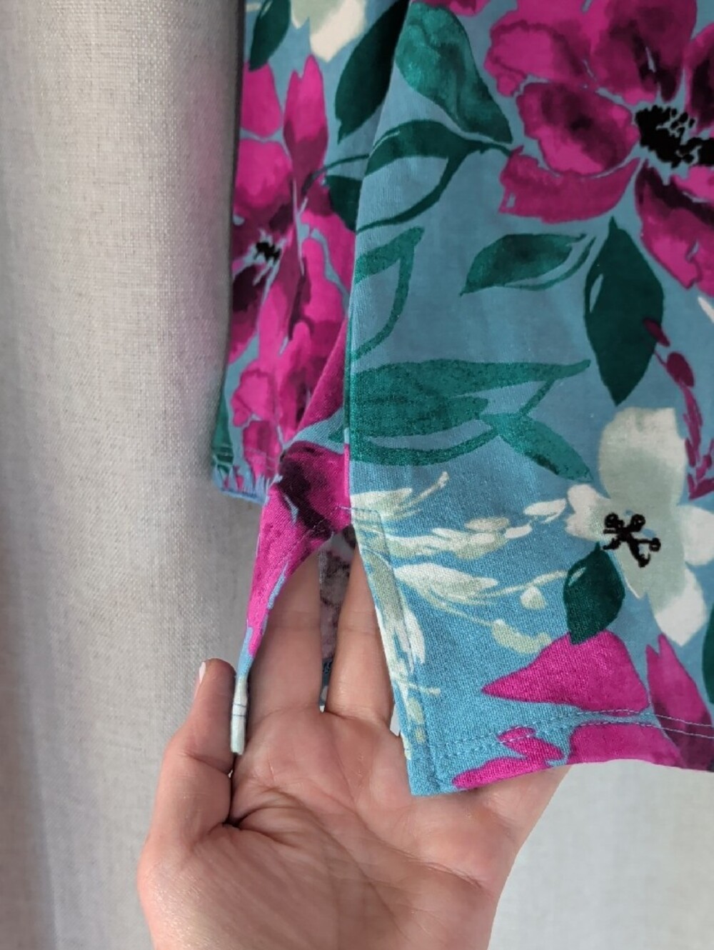 Midnight by Carole Hochman Teal Floral Long-Sleeve Tee with Magenta Blooms - Picture 3 of 6